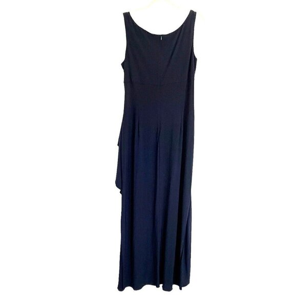 Alex Evenings 16 Long Maxi Dress Navy Blue Ruched Sleeveless Embellished Formal - Picture 2 of 15